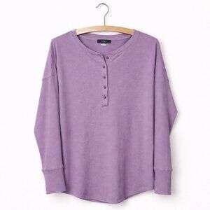 DALIA | Lavender Purple Waffle Knit Quarter-Button Henley Top – Women’s Medium